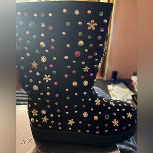 Brand new w/shoe box Black AZALEA WANG boots with colorful rhinestones.